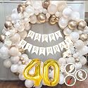 40th Birthday Decoration Items for White and Gold Theme Combination for Boys Girls | 50 Pc Golden White Orange Balloon | White Birthday Banner | Balloon Pump | Arch Tape | Glue Dots
