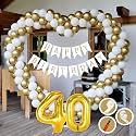 40th Birthday Decoration Items for Golden and White Theme Combination for Boys Girls | 50 Pcs Gold White Balloon | White Birthday Banner | Balloon Pump | Arch Tape | Glue Dots