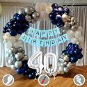 40th Birthday Decoration Items for Blue and White Theme Combination for Boys Girls | 50 Pcs Blue White Silver Balloon | Blue Birthday Banner | Balloon Pump | Arch Tape | Glue Dots