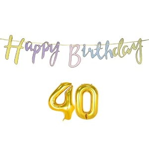 40th happy birthday decoration kit multicolour for 40 year old boys girls women with number forty decorations decor items item set combo reusable cursive banner