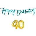 40th Happy Birthday Decoration Kit Blue for 40 Year Old Boys Girls Women with Number Forty Decorations Decor Celebration Items Item Set Combo Reusable Cursive Banner