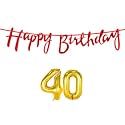 40th Happy Birthday Decoration Kit Red for 40 Year Old Boys Girls Women with Number Forty Decorations Decor Celebration Items Item Set Combo Reusable Cursive Banner