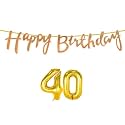 40th Happy Birthday Decoration Kit Rose Gold for 40 Year Old Boys Girls Women with Number Forty Decorations Decor Celebration Items Item Set Combo Reusable Cursive Banner