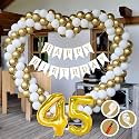 45th Birthday Decoration Items for Golden and White Theme Combination for Boys Girls | 50 Pcs Gold White Balloon | White Birthday Banner | Balloon Pump | Arch Tape | Glue Dots