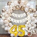 45th Birthday Decoration Items for White and Gold Theme Combination for Boys Girls | 50 Pc Golden White Orange Balloon | White Birthday Banner | Balloon Pump | Arch Tape | Glue Dots