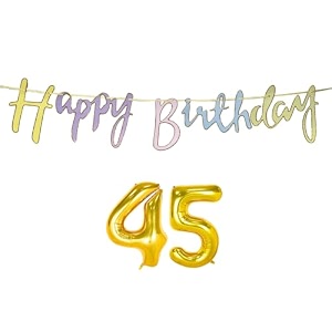 45th happy birthday decoration kit multicolour for 45 year old boys girls men with number forty-five decorations decor items item set combo reusable cursive banner