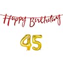 45th Happy Birthday Decoration Kit Red for 45 Year Old Boys Girls Women with Number Forty-five Decorations Decor Celebration Items Item Set Combo Reusable Cursive Banner