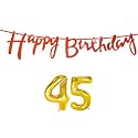 45th Happy Birthday Decoration Kit Orange for 45 Year Old Boys Girl Men with Number Forty-five Decorations Decor Celebration Items Item Set Combo Reusable Cursive Banner
