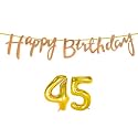 45th Happy Birthday Decoration Kit Rose Gold for 45 Year Old Boys Girls Women with Number Forty-five Decorations Decor Celebration Items Item Set Combo Reusable Cursive Banner