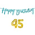 45th Happy Birthday Decoration Kit Blue for 45 Year Old Boys Girls Women with Number Forty-five Decorations Decor Celebration Items Item Set Combo Reusable Cursive Banner
