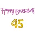 45th Happy Birthday Decoration Kit Dark Pink for 45 Year Old Boys Girls Women with Number Forty-five Decorations Decor Celebration Items Item Set Combo Reusable Cursive Banner