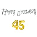 45th Happy Birthday Decoration Kit Silver for 45 Year Old Boys Girls Women with Number Forty-five Decorations Decor Celebration Items Item Set Combo Reusable Cursive Banner