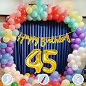 45th Multicolour Birthday Decoration Items for Boys Girls Kids Mens Women | 60 Pcs Mix Color Balloons | Gold Cursive Glitter Birthday Banner | Balloon Pump | Arch Tape | Glue Dots