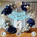 4th Birthday Decoration Items for Blue and White Theme Combination for Boys Girls | 50 Pcs Blue White Silver Balloon | Blue Birthday Banner | Balloon Pump | Arch Tape | Glue Dots