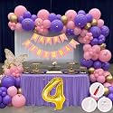 4th Birthday Decoration Items for Pink and Purple Theme Combination for Girls Princes | 50 Pcs Pink Purple Gold Balloon | Pink Birthday Banner | Balloon Pump | Arch Tape | Glue Dots