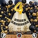 4th Birthday Decoration Items for Black and Gold Theme Combination for Boys Girls | 50 Pcs Black Gold Balloon | Black Birthday Banner | Balloon Pump | Arch Tape | Glue Dots