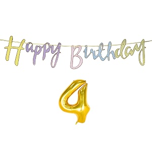 4th happy birthday decoration kit multicolour for 4 year old boys girls baby multicolor with number four decorations decor celebration items item set combo reusable cursive banner