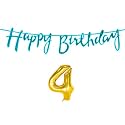4th Happy Birthday Decoration Kit Blue for 4 Year Old Boys Girls Baby with Number Four Decorations Decor Celebration Items Item Set Combo Reusable Cursive Banner