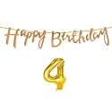 4th Happy Birthday Decoration Kit Rose Gold for 4 Year Old Boys Girls Baby with Number Four Decorations Decor Celebration Items Item Set Combo Reusable Cursive Banner