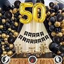 50th Birthday Decoration Items for Black and Gold Theme Combination for Boys Girls | 50 Pcs Black Gold Balloon | Black Birthday Banner | Balloon Pump | Arch Tape | Glue Dots