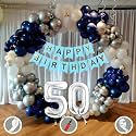 50th Birthday Decoration Items for Blue and White Theme Combination for Boys Girls | 50 Pcs Blue White Silver Balloon | Blue Birthday Banner | Balloon Pump | Arch Tape | Glue Dots