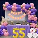 55th Birthday Decoration Items for Pink and Purple Theme Combination for Girls Princes | 50 Pcs Pink Purple Gold Balloon | Pink Birthday Banner | Balloon Pump | Arch Tape | Glue Dots