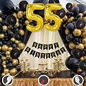 55th Birthday Decoration Items for Black and Gold Theme Combination for Boys Girls | 50 Pcs Black Gold Balloon | Black Birthday Banner | Balloon Pump | Arch Tape | Glue Dots