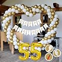 55th Birthday Decoration Items for Golden and White Theme Combination for Boys Girls | 50 Pcs Gold White Balloon | White Birthday Banner | Balloon Pump | Arch Tape | Glue Dots