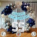 55th Birthday Decoration Items for Blue and White Theme Combination for Boys Girls | 50 Pcs Blue White Silver Balloon | Blue Birthday Banner | Balloon Pump | Arch Tape | Glue Dots