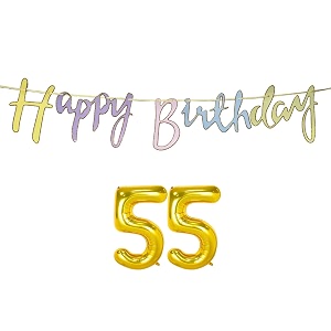 55th happy birthday decoration kit multicolour for 55 year old women multicolor with number fifty-five decorations decor items item set combo reusable cursive banner