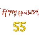 55th Happy Birthday Decoration Kit Orange for 55 Year Old Women Adults with Number Fifty-five Decorations Decor Celebration Items Item Set Combo Reusable Cursive Banner