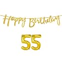 55th Happy Birthday Decoration Kit Golden for 55 Year Old Women Adults with Number Fifty-five Decorations Decor Celebration Items Item Set Combo Reusable Cursive Banner