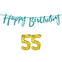 55th Happy Birthday Decoration Kit Blue for 55 Year Old Women Adults with Number Fifty-five Decorations Decor Celebration Items Item Set Combo Reusable Cursive Banner