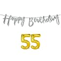 55th Happy Birthday Decoration Kit Silver for 55 Year Old Women with Number Fifty-five Decorations Decor Celebration Items Item Set Combo Reusable Cursive Banner