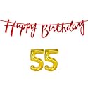 55th Happy Birthday Decoration Kit Red for 55 Year Old Women with Number Fifty-five Decorations Decor Celebration Items Item Set Combo Reusable Cursive Banner