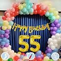 55th Multicolour Birthday Decoration Items for Boys Girls Kids Mens Women | 60 Pcs Mix Color Balloons | Gold Cursive Glitter Birthday Banner | Balloon Pump | Arch Tape | Glue Dots