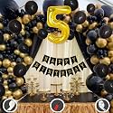 5th Birthday Decoration Items for Black and Gold Theme Combination for Boys Girls | 50 Pcs Black Gold Balloon | Black Birthday Banner | Balloon Pump | Arch Tape | Glue Dots
