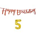 5th Happy Birthday Decoration Kit Orange for 5 Year Old Boys Girls Baby with Number Five Decorations Decor Celebration Items Item Set Combo Reusable Cursive Banner