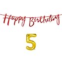 5th Happy Birthday Decoration Kit Red for 5 Year Old Boys Girls Baby with Number Five Decorations Decor Celebration Items Item Set Combo Reusable Cursive Banner