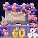 60th Birthday Decoration Items for Pink and Purple Theme Combination for Girls Princes | 50 Pcs Pink Purple Gold Balloon | Pink Birthday Banner | Balloon Pump | Arch Tape | Glue Dots