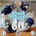 60th Birthday Decoration Items for Blue and White Theme Combination for Boys Girls | 50 Pcs Blue White Silver Balloon | Blue Birthday Banner | Balloon Pump | Arch Tape | Glue Dots