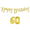 60th Happy Birthday Decoration Kit Golden for 60 Year Old Women Adults with Number Sixty Decorations Decor Celebration Items Item Set Combo Reusable Cursive Banner