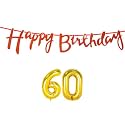 60th Happy Birthday Decoration Kit Orange for 60 Year Old Women Adults with Number Sixty Decorations Decor Celebration Items Item Set Combo Reusable Cursive Banner