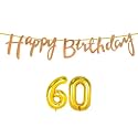60th Happy Birthday Decoration Kit Rose Gold for 60 Year Old Women with Number Sixty Decorations Decor Celebration Items Item Set Combo Reusable Cursive Banner