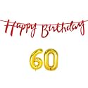 60th Happy Birthday Decoration Kit Red for 60 Year Old Women with Number Sixty Decorations Decor Celebration Items Item Set Combo Reusable Cursive Banner
