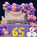 65th Birthday Decoration Items for Pink and Purple Theme Combination for Girls Princes | 50 Pcs Pink Purple Gold Balloon | Pink Birthday Banner | Balloon Pump | Arch Tape | Glue Dots