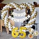 65th Birthday Decoration Items for Golden and White Theme Combination for Boys Girls | 50 Pcs Gold White Balloon | White Birthday Banner | Balloon Pump | Arch Tape | Glue Dots