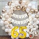 65th Birthday Decoration Items for White and Gold Theme Combination for Boys Girls | 50 Pc Golden White Orange Balloon | White Birthday Banner | Balloon Pump | Arch Tape | Glue Dots