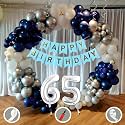 65th Birthday Decoration Items for Blue and White Theme Combination for Boys Girls | 50 Pcs Blue White Silver Balloon | Blue Birthday Banner | Balloon Pump | Arch Tape | Glue Dots