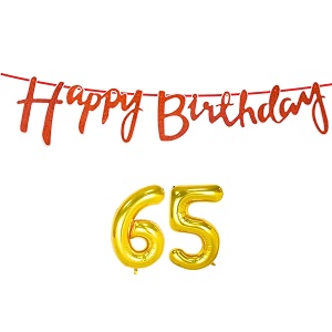 65th happy birthday decoration kit orange for 65 year old women adults with number sixty-five decorations decor celebration items item set combo reusable cursive banner